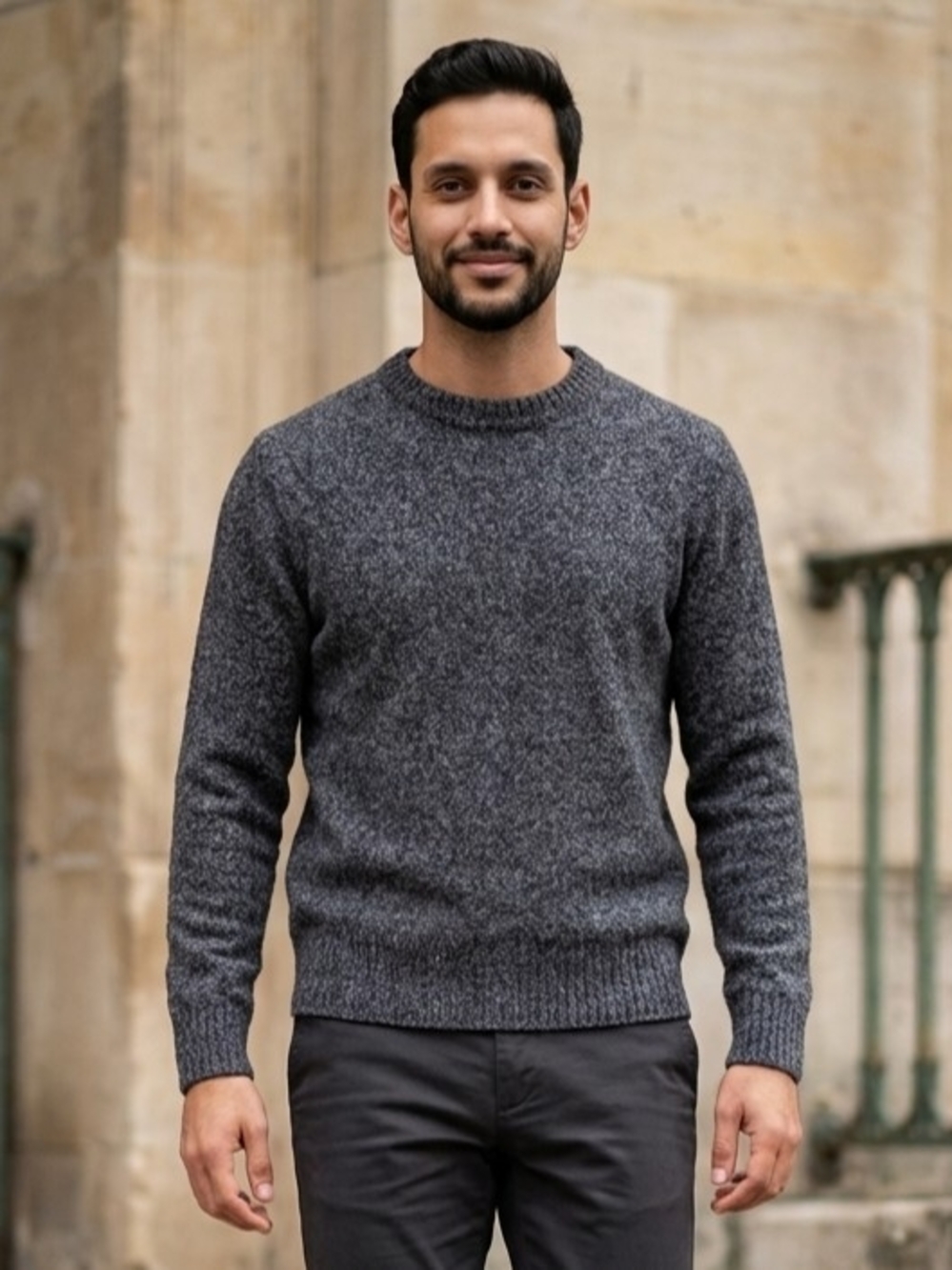 J.Crew "Rugged Merino" Wool Blend Sweater Grey Marled Long-Sleeved M EUC
